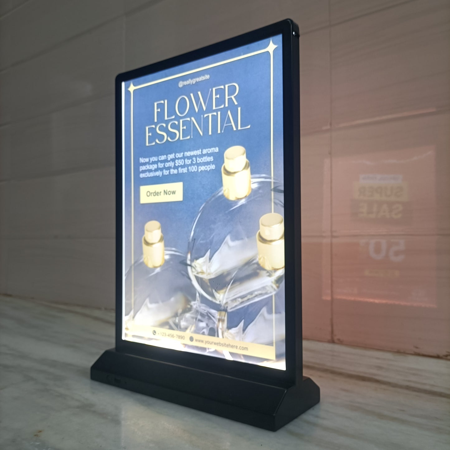 LED Display Standee – A4 | Double-Sided | Rechargeable
