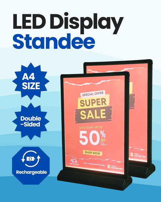 LED Display Standee – A4 | Double-Sided | Rechargeable