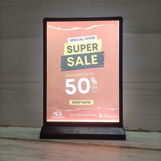 LED Display Standee – A4 | Double-Sided | Rechargeable